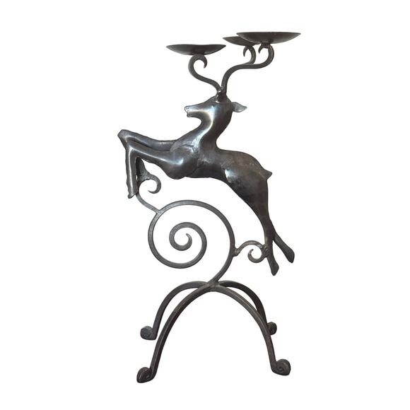 Pier 1 20" Wrought Iron Reindeer Candle Holder Candelabra Decorative Centerpiece - Picture 2 of 5